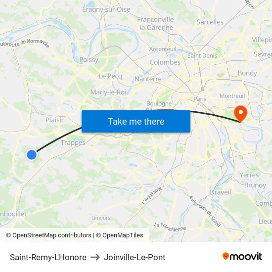 Saint-Remy-L'Honore to Joinville-Le-Pont map
