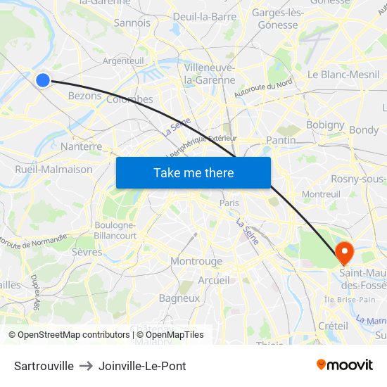 Sartrouville to Joinville-Le-Pont map