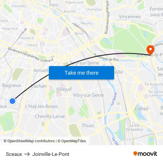 Sceaux to Joinville-Le-Pont map