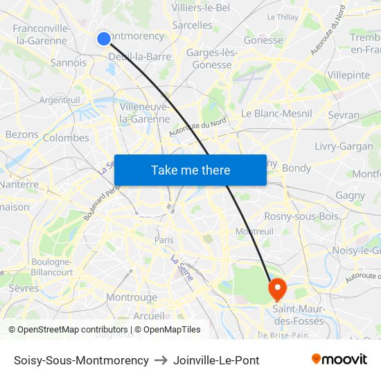 Soisy-Sous-Montmorency to Joinville-Le-Pont map
