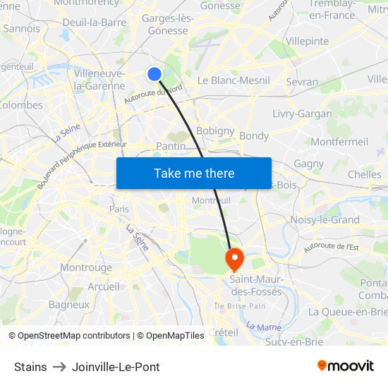Stains to Joinville-Le-Pont map