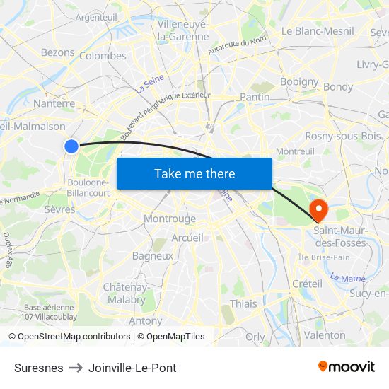 Suresnes to Joinville-Le-Pont map