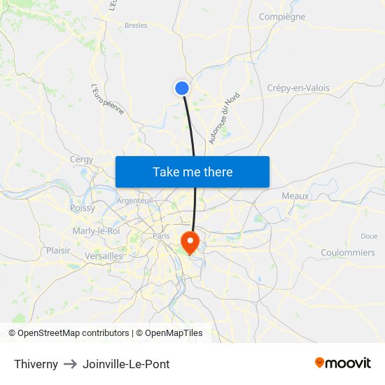 Thiverny to Joinville-Le-Pont map