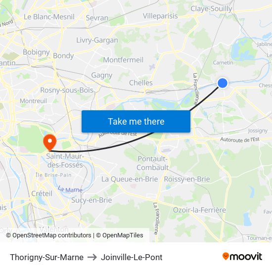 Thorigny-Sur-Marne to Joinville-Le-Pont map