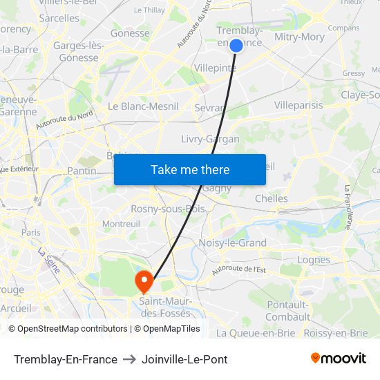 Tremblay-En-France to Joinville-Le-Pont map