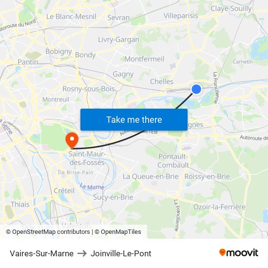 Vaires-Sur-Marne to Joinville-Le-Pont map