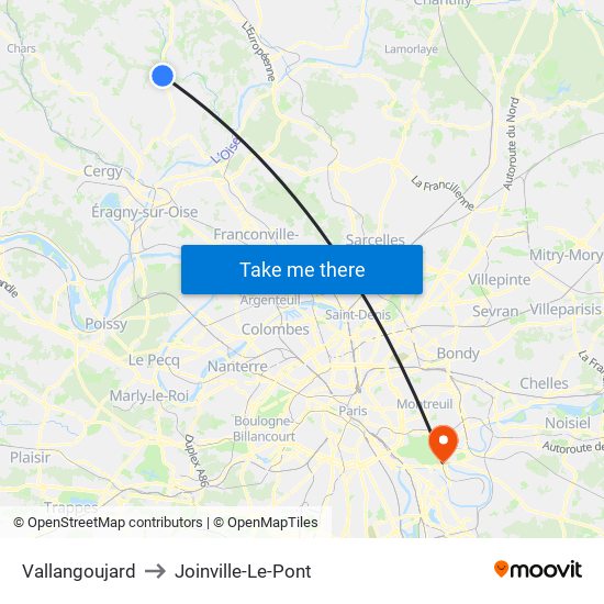 Vallangoujard to Joinville-Le-Pont map