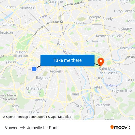 Vanves to Joinville-Le-Pont map