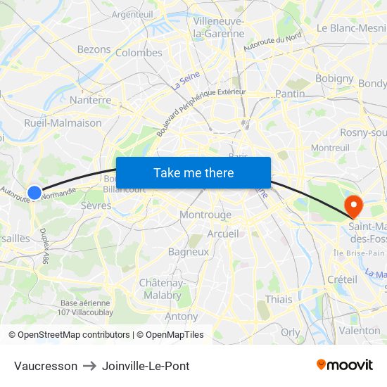 Vaucresson to Joinville-Le-Pont map