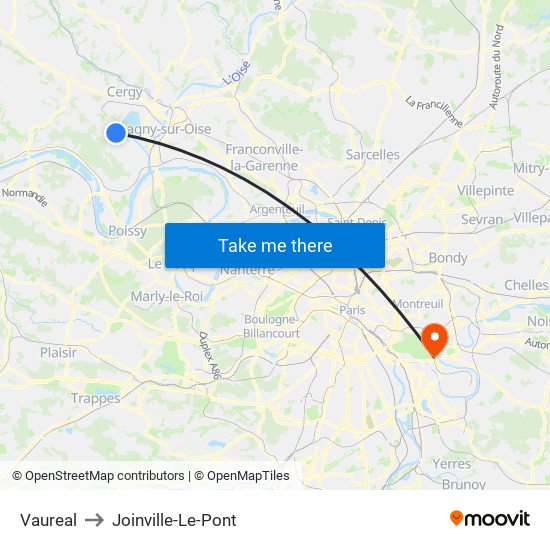 Vaureal to Joinville-Le-Pont map