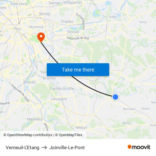 Verneuil-L'Etang to Joinville-Le-Pont map