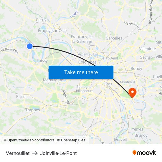 Vernouillet to Joinville-Le-Pont map