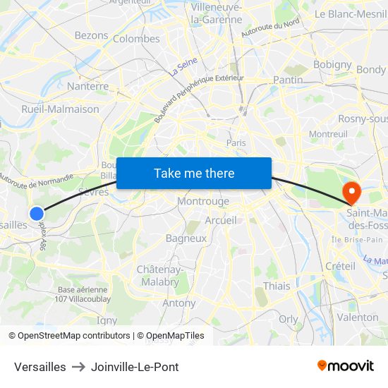 Versailles to Joinville-Le-Pont map