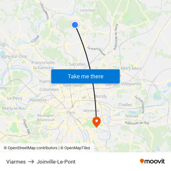 Viarmes to Joinville-Le-Pont map