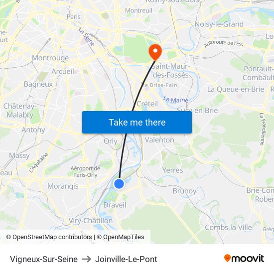 Vigneux-Sur-Seine to Joinville-Le-Pont map