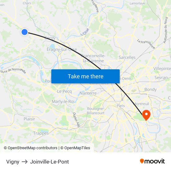 Vigny to Joinville-Le-Pont map