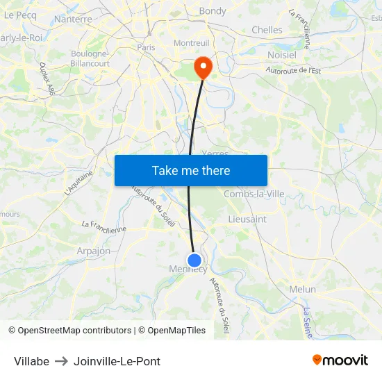 Villabe to Joinville-Le-Pont map