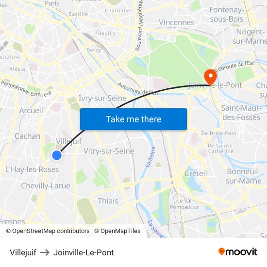 Villejuif to Joinville-Le-Pont map