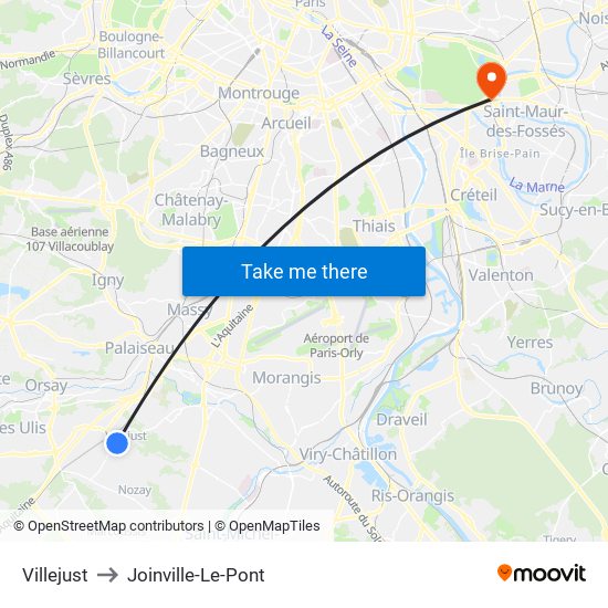 Villejust to Joinville-Le-Pont map