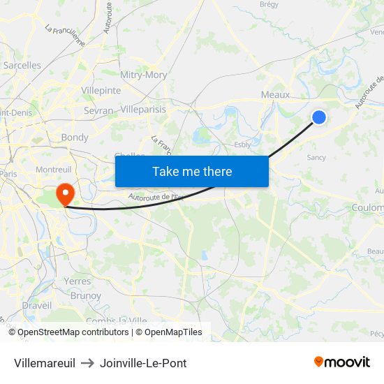 Villemareuil to Joinville-Le-Pont map