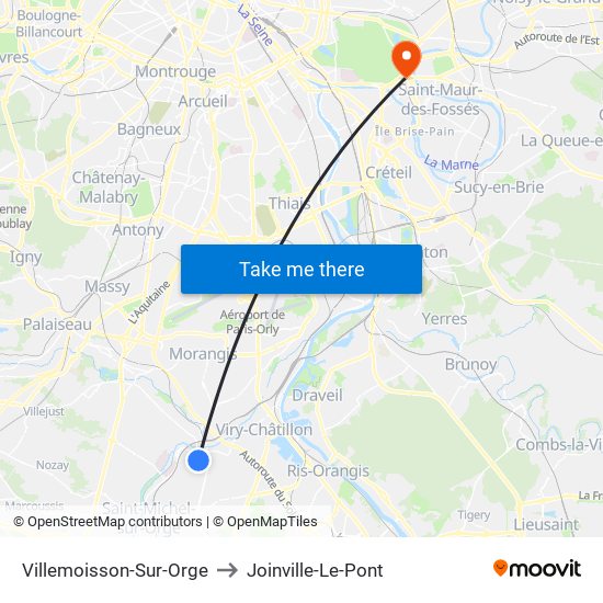 Villemoisson-Sur-Orge to Joinville-Le-Pont map