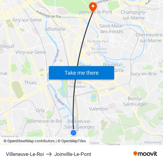 Villeneuve-Le-Roi to Joinville-Le-Pont map