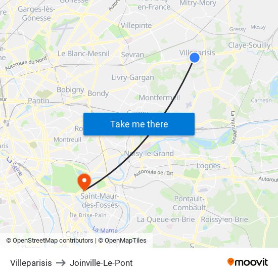 Villeparisis to Joinville-Le-Pont map