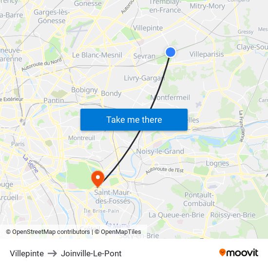 Villepinte to Joinville-Le-Pont map