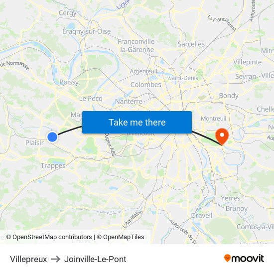 Villepreux to Joinville-Le-Pont map