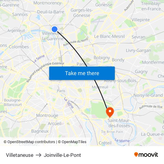 Villetaneuse to Joinville-Le-Pont map