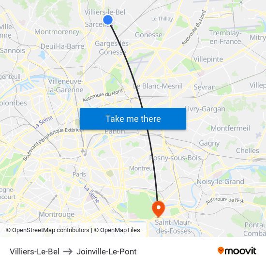 Villiers-Le-Bel to Joinville-Le-Pont map