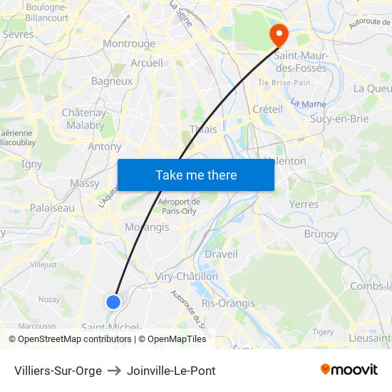 Villiers-Sur-Orge to Joinville-Le-Pont map