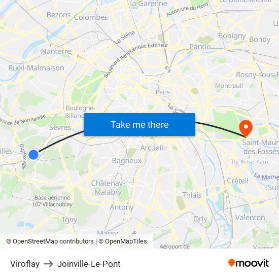 Viroflay to Joinville-Le-Pont map