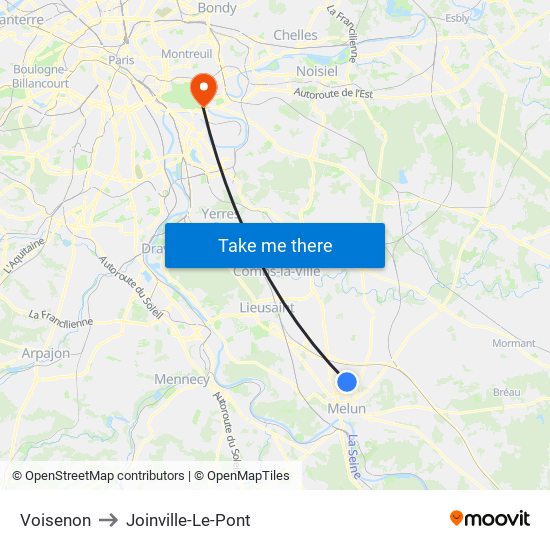 Voisenon to Joinville-Le-Pont map