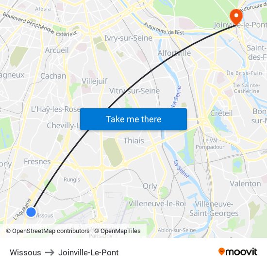 Wissous to Joinville-Le-Pont map