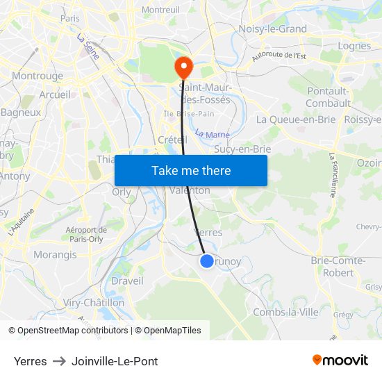Yerres to Joinville-Le-Pont map