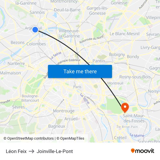 Léon Feix to Joinville-Le-Pont map