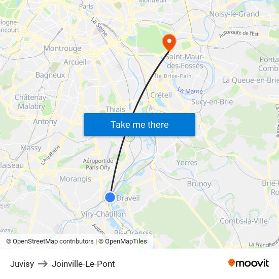 Juvisy to Joinville-Le-Pont map