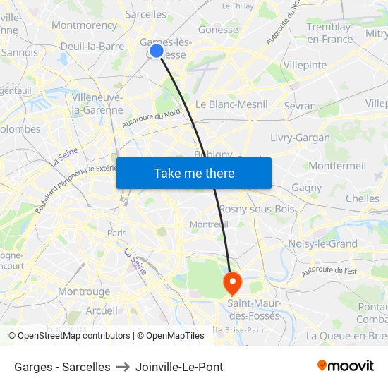 Garges - Sarcelles to Joinville-Le-Pont map