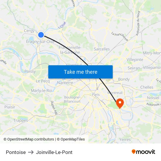 Pontoise to Joinville-Le-Pont map
