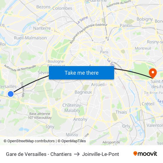 Gare de Versailles - Chantiers to Joinville-Le-Pont map