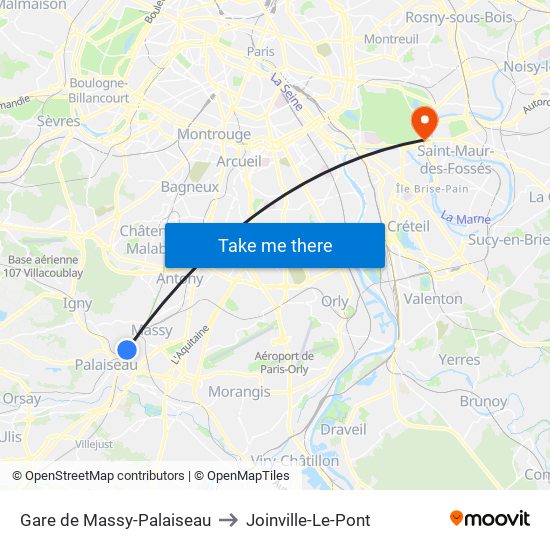 Gare de Massy-Palaiseau to Joinville-Le-Pont map