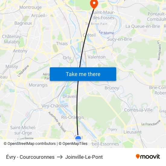 Évry - Courcouronnes to Joinville-Le-Pont map