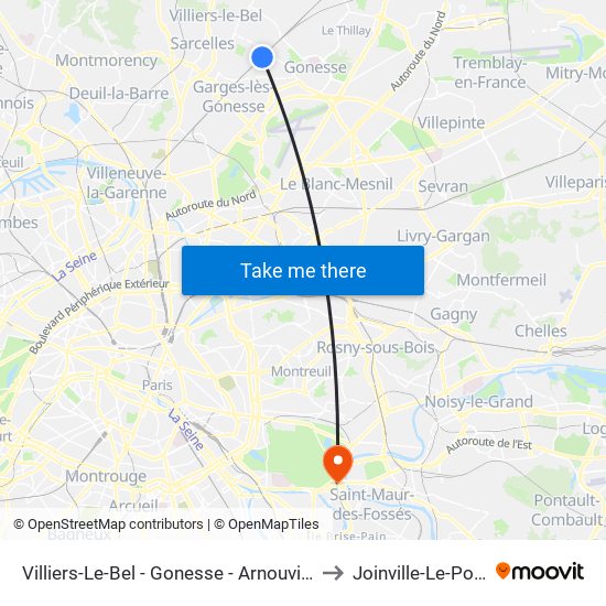 Villiers-Le-Bel - Gonesse - Arnouville to Joinville-Le-Pont map