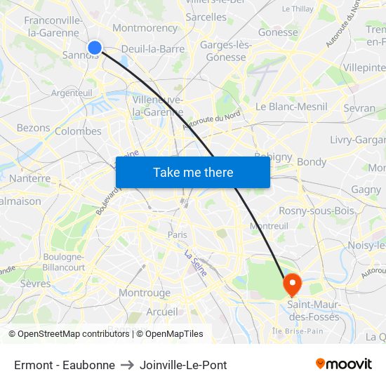 Ermont - Eaubonne to Joinville-Le-Pont map