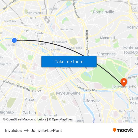 Invalides to Joinville-Le-Pont map