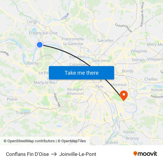 Conflans Fin D'Oise to Joinville-Le-Pont map