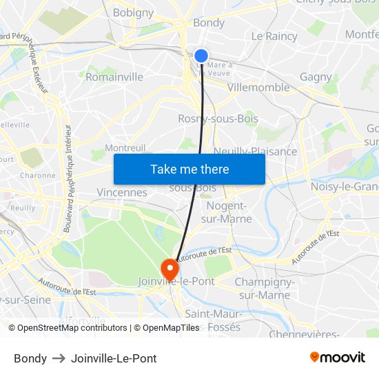 Bondy to Joinville-Le-Pont map