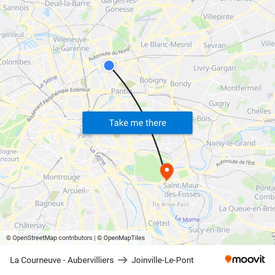 La Courneuve - Aubervilliers to Joinville-Le-Pont map