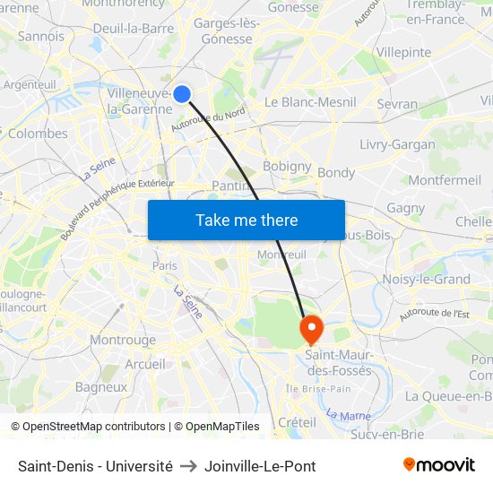 Saint-Denis - Université to Joinville-Le-Pont map